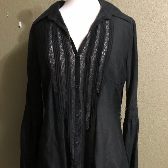 Unique Black Long sleeve tunic blouse lace insets - Picture 3 of 10